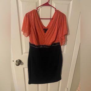 Enfocus Studio Glittering Orange and Black Midi Dress
